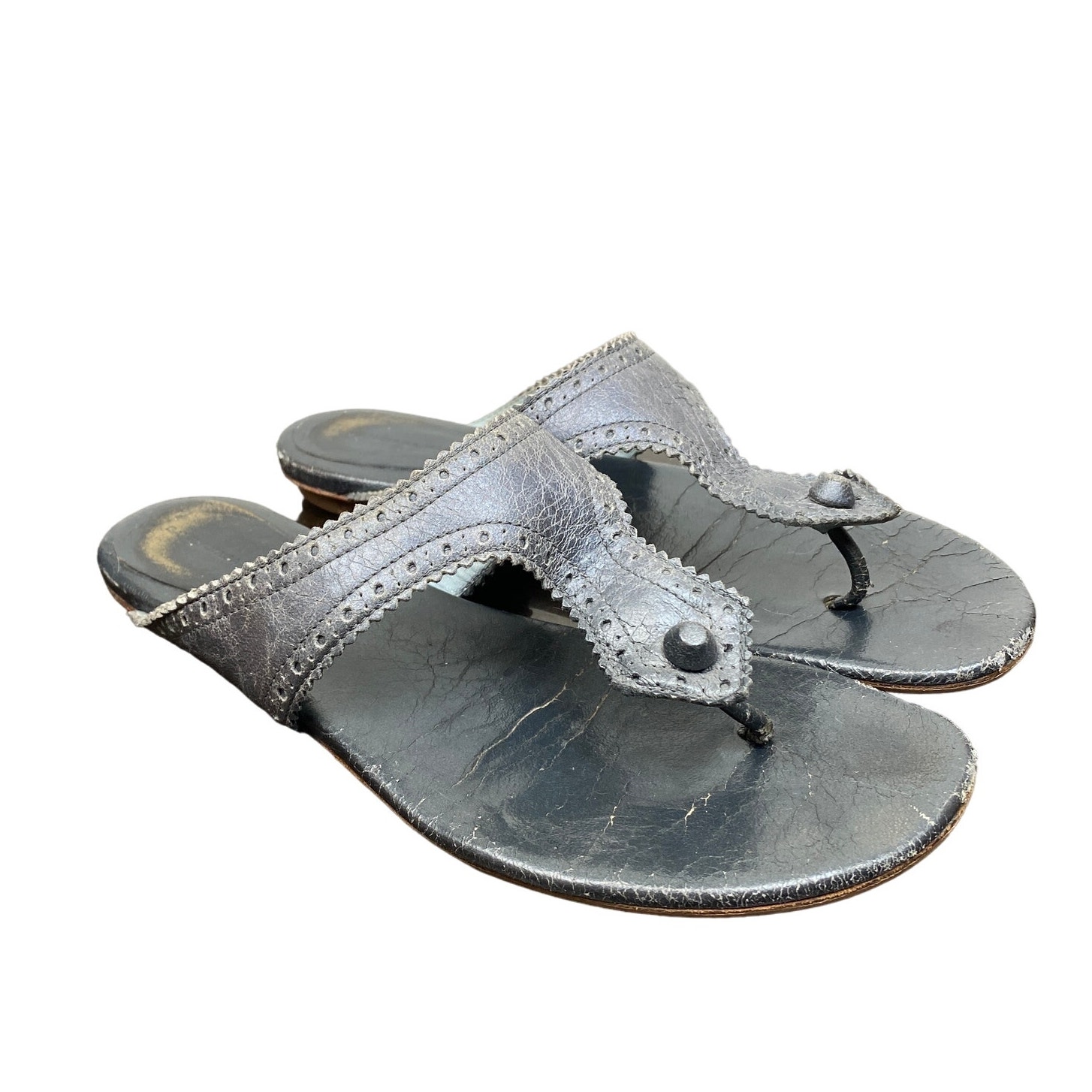 サンダル・ミュール BALENCIAGA Women Sandals 743057WBDK38110 Silver Balenciaga Silver Leather Slingback Flat Sandals Size 39