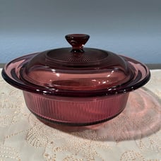 Vintage Pyrex Vision Ware Cranberry 24 oz Casserole Dish V-30-B & Lid V-1C