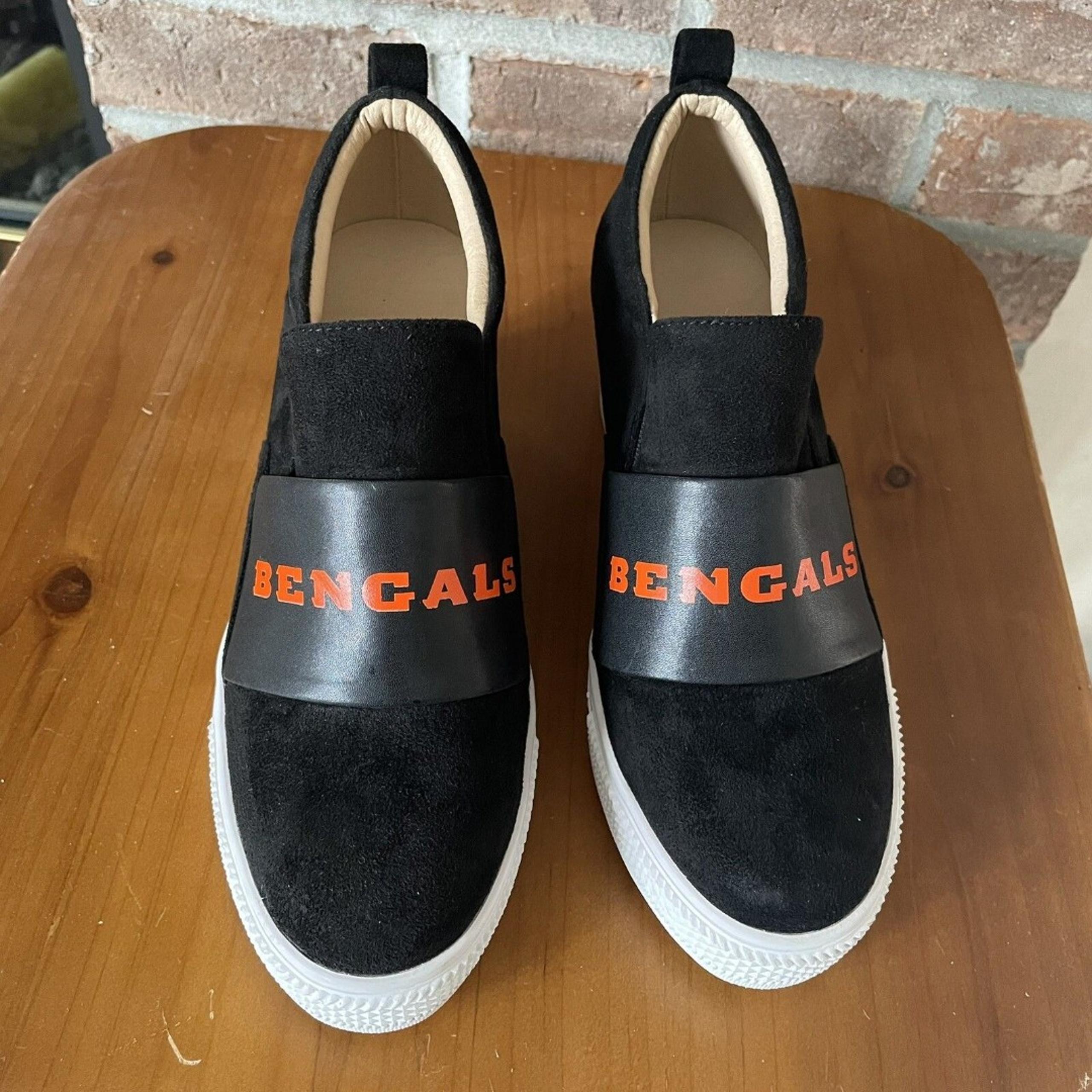 Cincinnati Bengals Shoes NFL Wedge Slip On Women's Size 7 Black Orange Sneaker