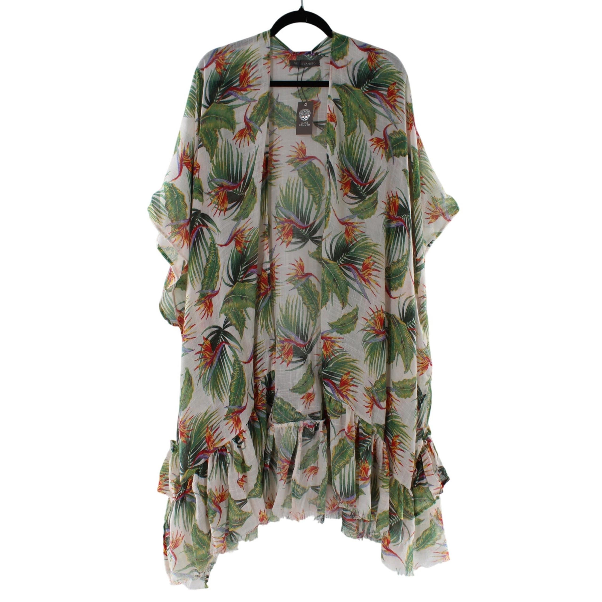 Vince Camuto Birds of Paradise Ruffle Topper Open Kimono Cover-Up  #K244