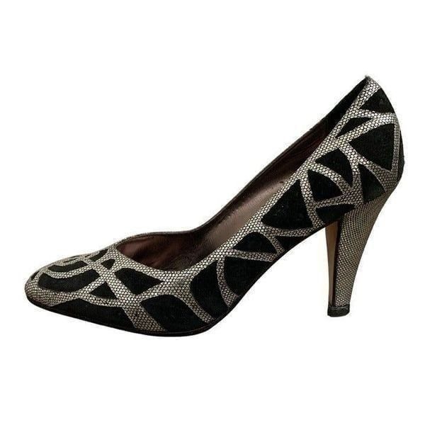 Andrea Pfister For Amen Wardy Vintage Silver Black Suede Heels Pumps 9.5 Italy