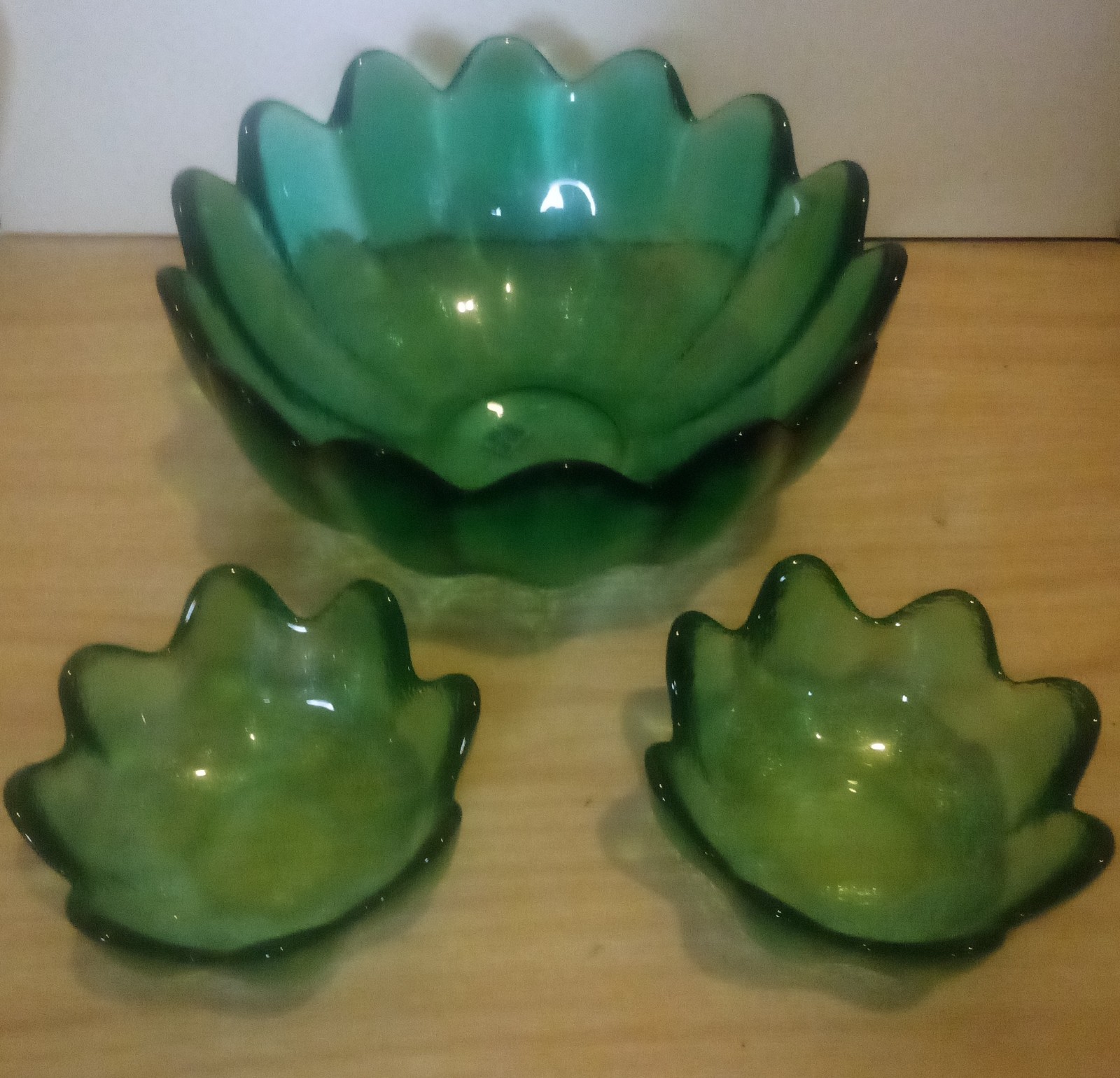 Blinko Green Glass Fruit Bowl and 2 Small Bowls