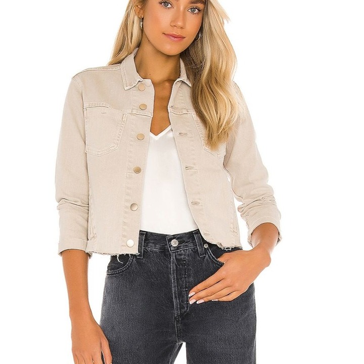 L'AGENCE Janelle Slim Fit Raw Denim Jacket in Biscuit Size Medium