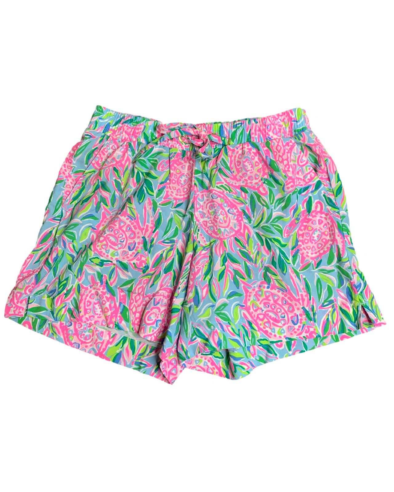 Lilly Pulitzer Size XS 5” Shorts Blue Pink Turtle Print 009701