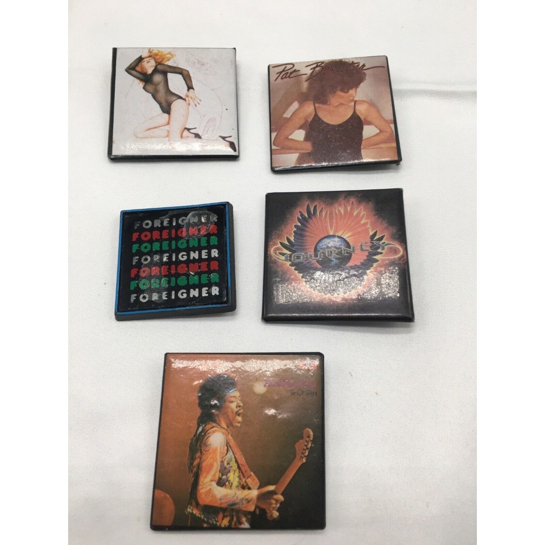 Vintage 80s Rock buttons square lot of 5 Journey Foreigner Vintage 80s Rock buttons square lot of 5 Journey Foreigner