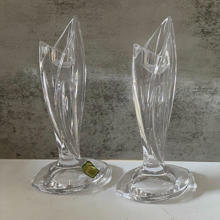 Waterford Marquise Palma Pair/2 Crystal Vintage Sculpted Candlestick Holders 7