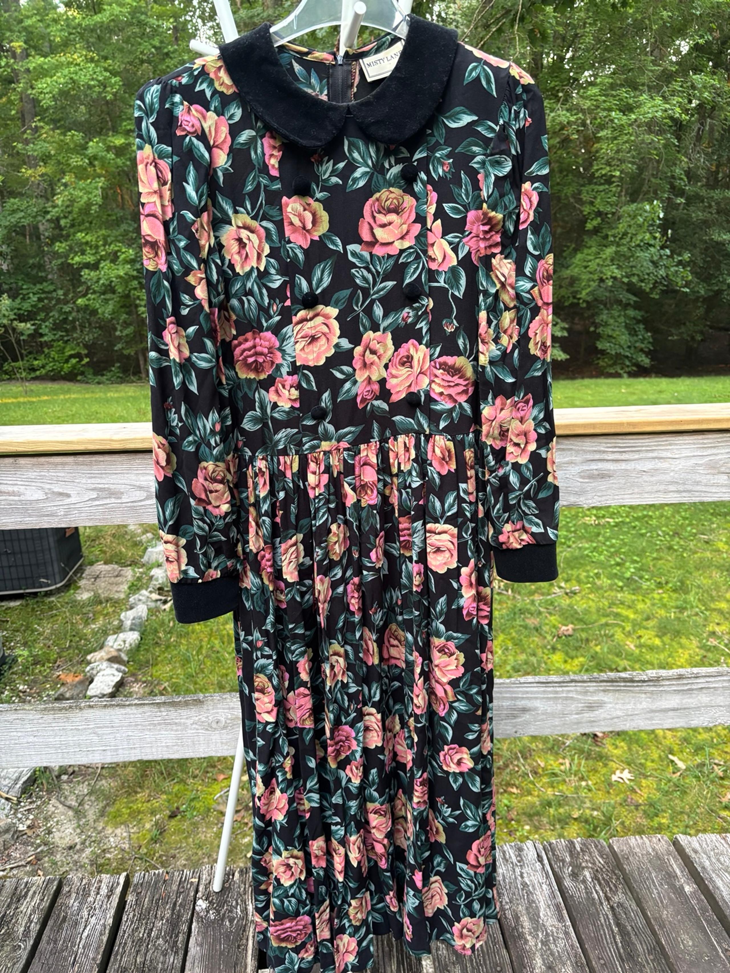 VTG Misty Lane Laura Black Pink Rose Floral Cottagecore Ashley Dark Academia 6