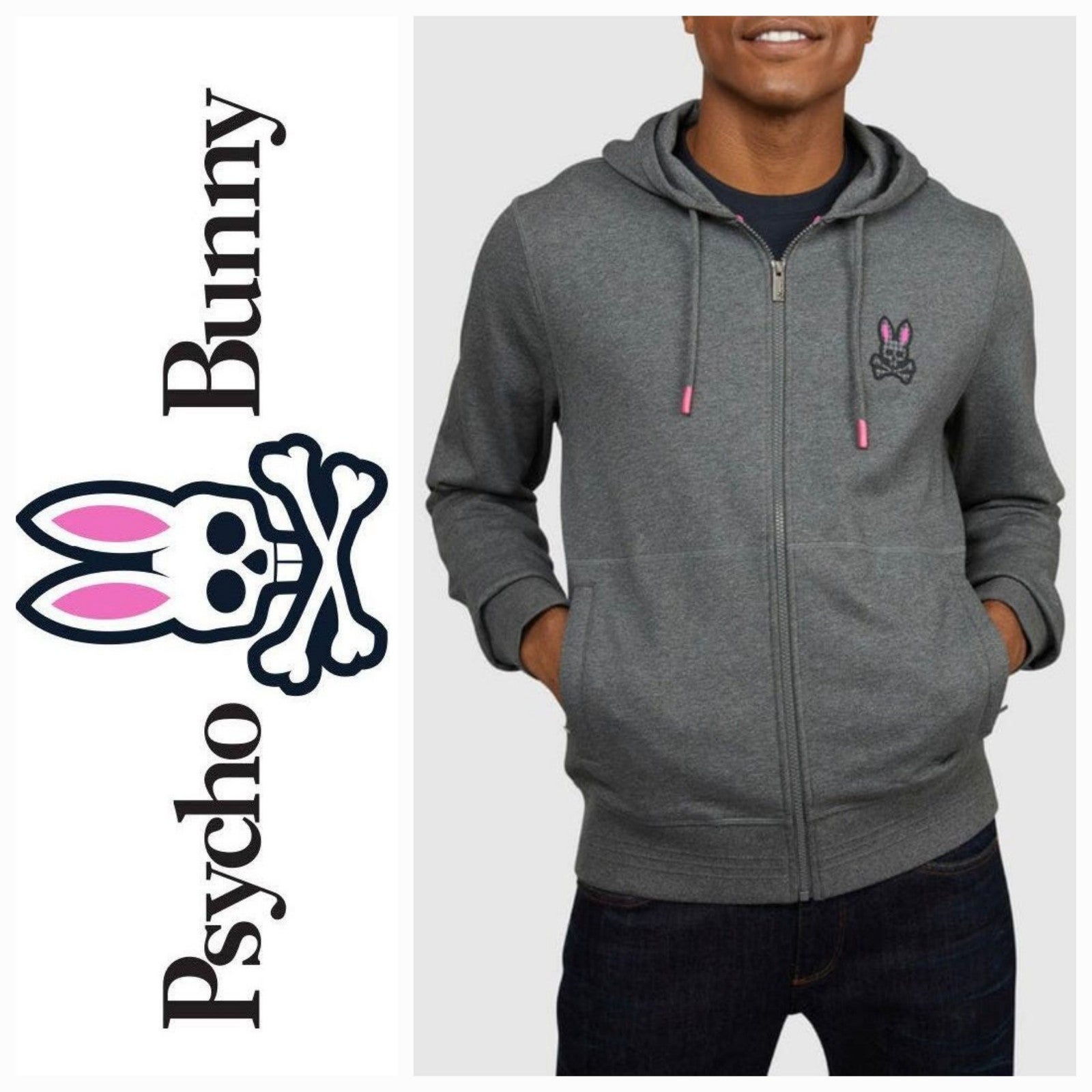 Psycho Bunny Kids Drake Full Zip Hoodie In Heather Storm Small 7/8