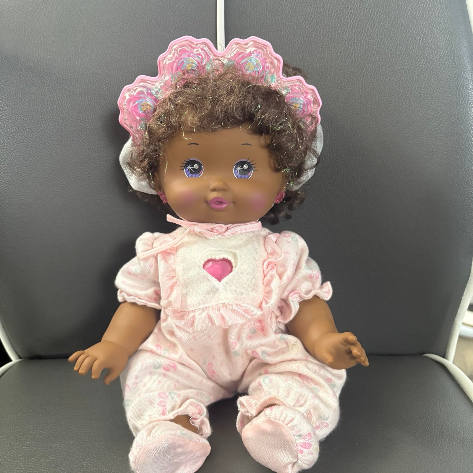 Vintage PJ Sparkles baby sister African American doll pink hearts tested