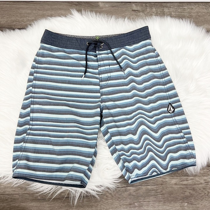 Volcom Mens 30 Aura Stripe Cinch Fly Boardshort Surf Swim Shorts