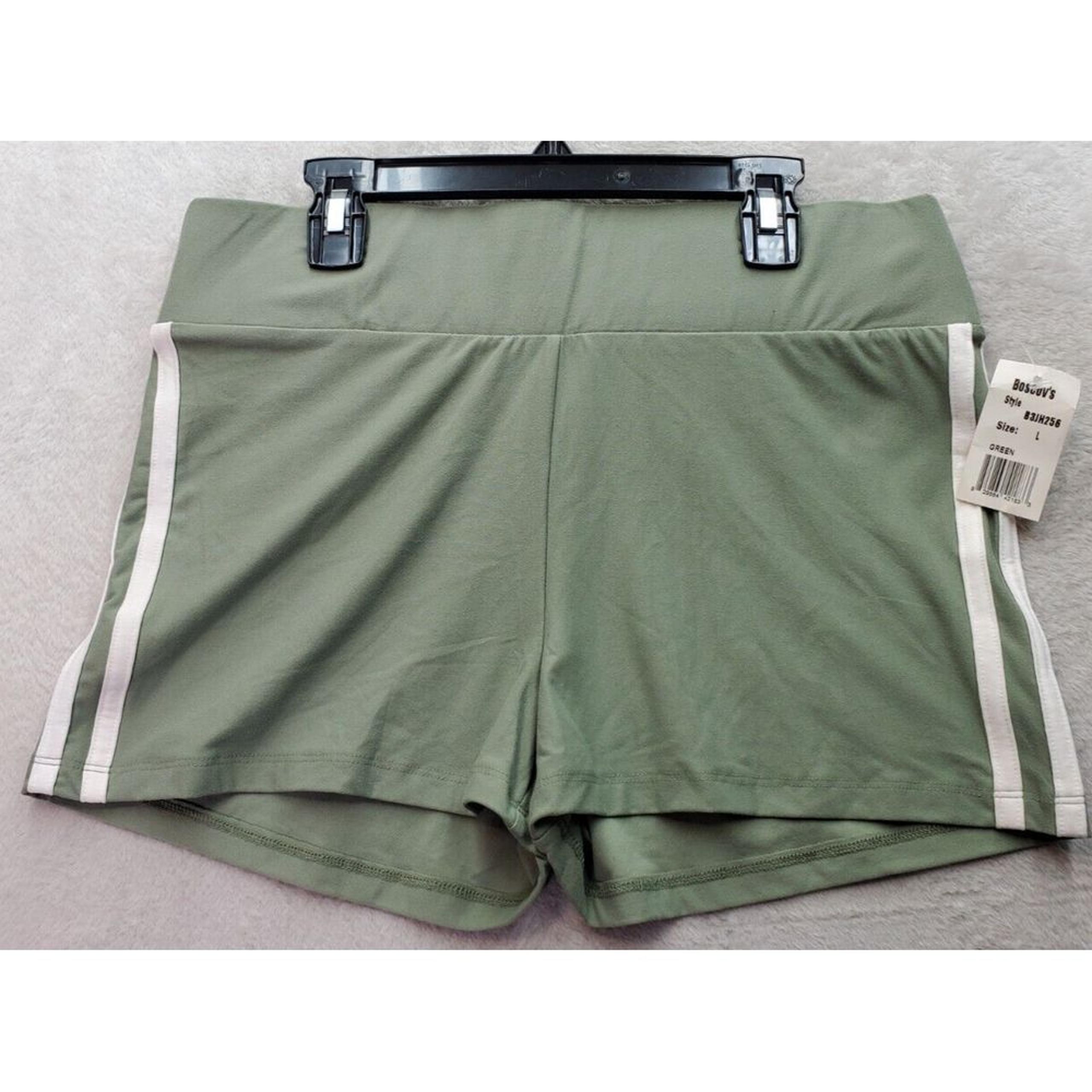 Derek Heart Shorts Womens Large Green Polyester Elastic Waist White Strips Side