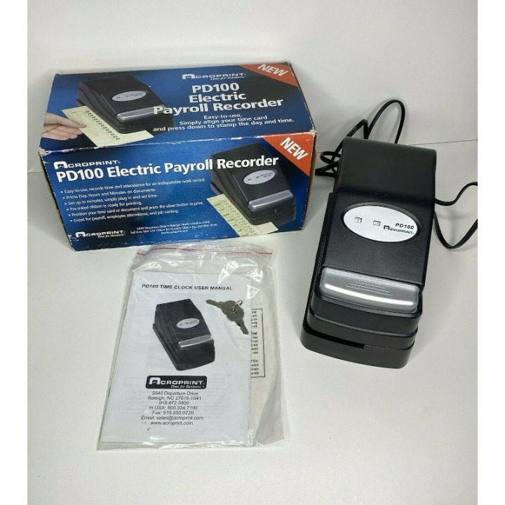 Vintage Acroprint PD100 Time Clock Electric Payroll Recorder 010236000