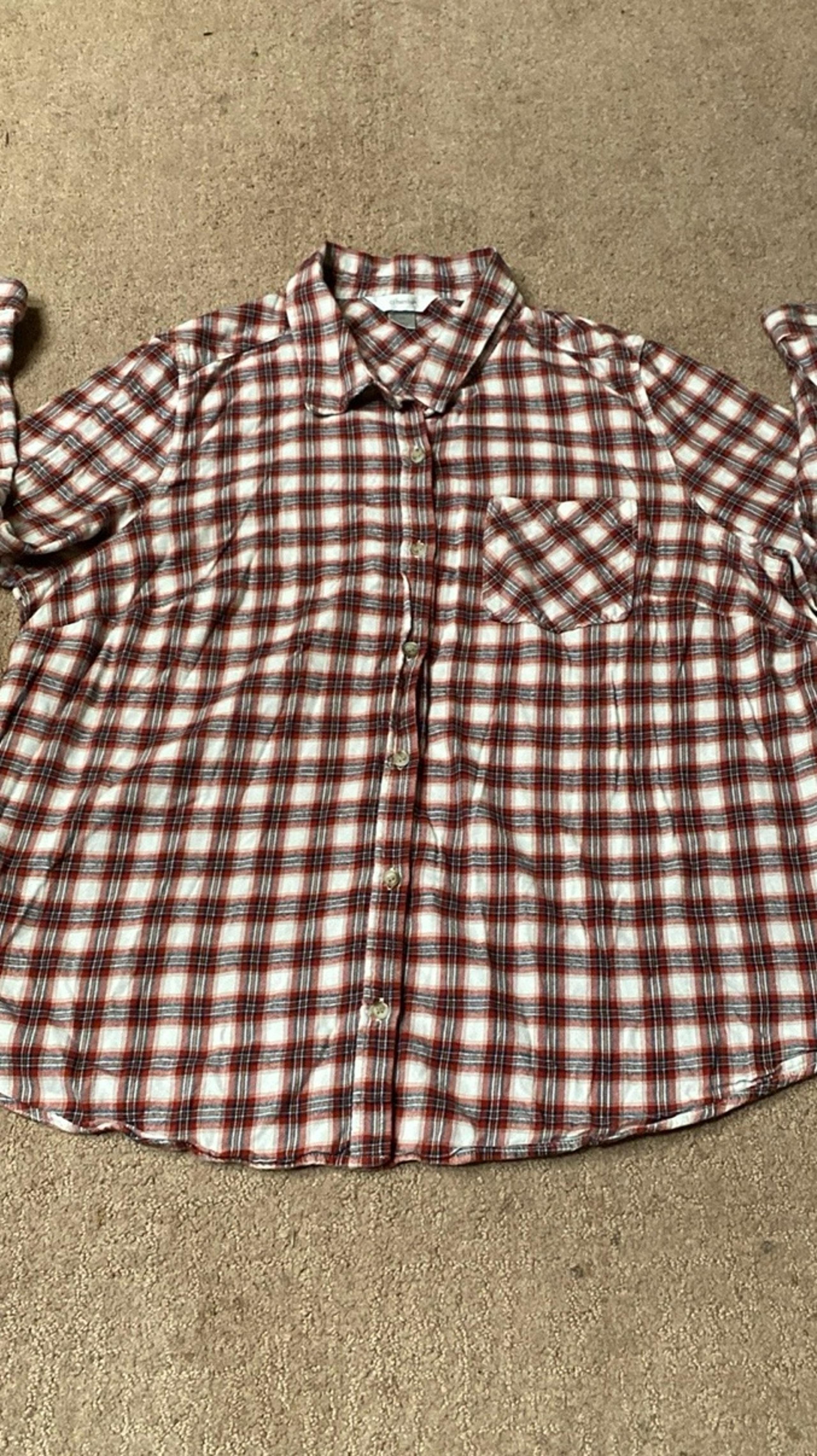 Women’s Gingham Red, White & Black Button Down Flannel