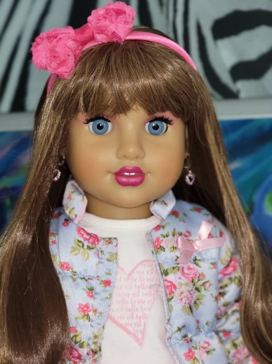 american girl doll blue eyes long brown hairband light skin tone