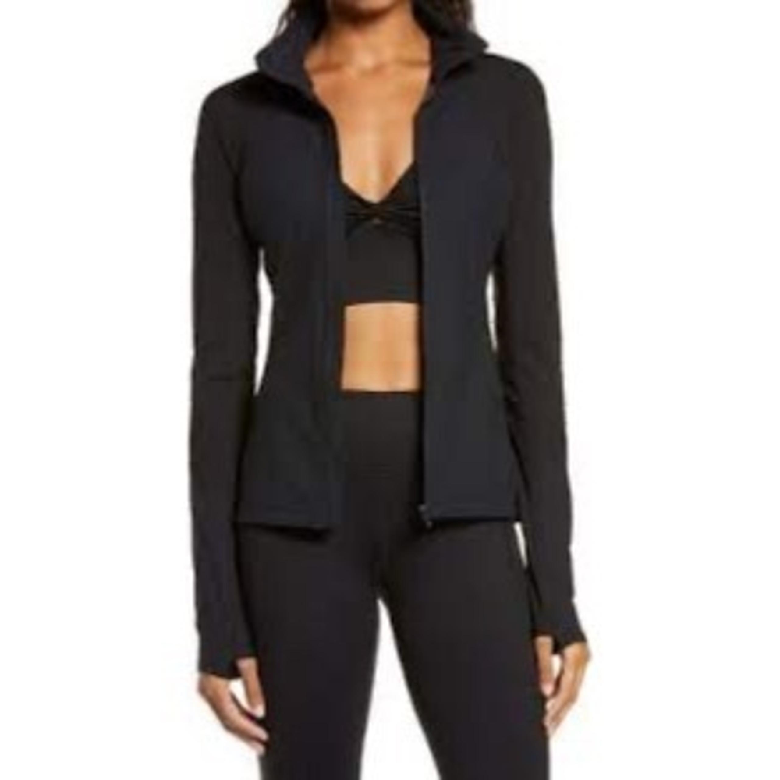 Zella Jacket Womens XXS Black Studio Lite Ribbed Detail Track Activewear