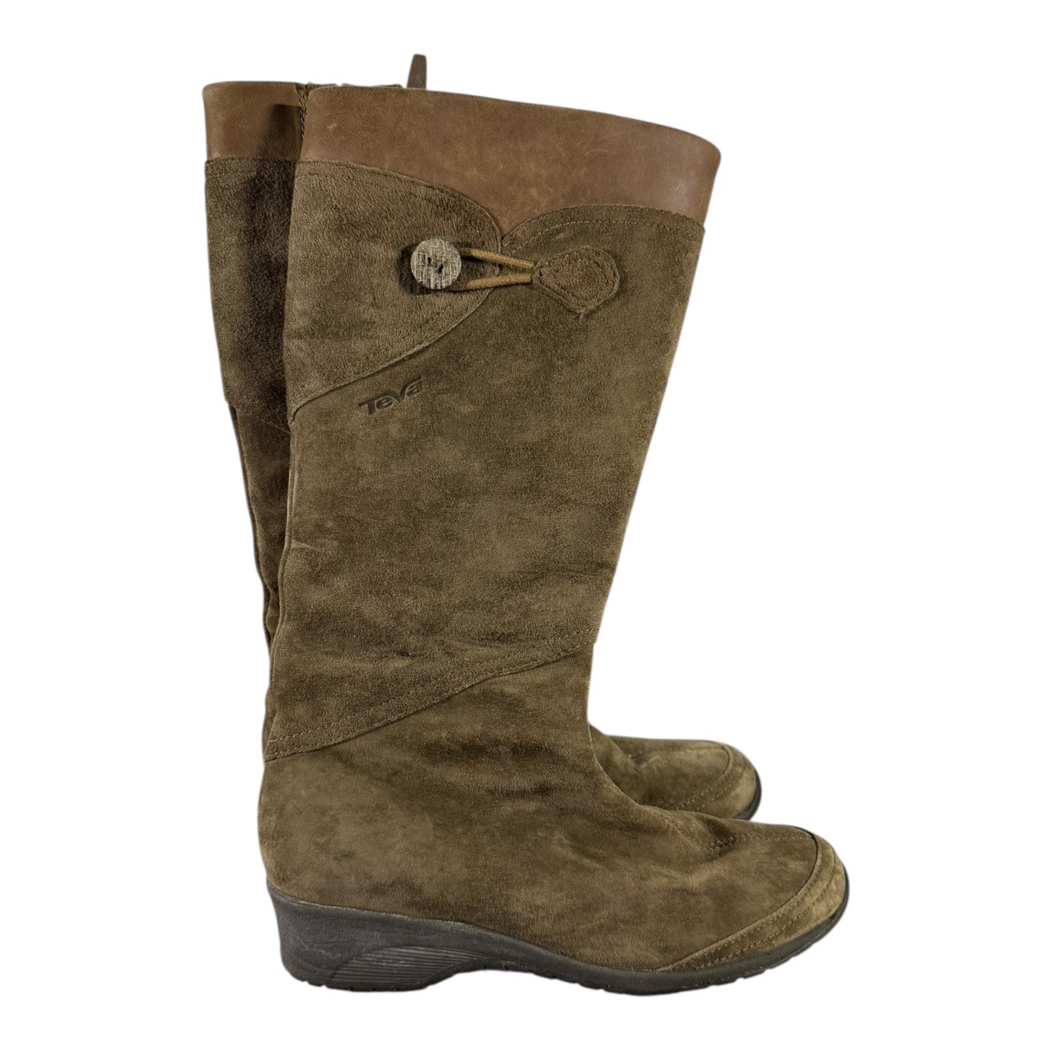 Teva SN 4326 Women’s 6 Suede Leather Tall Waterproof Winter Boots Brown Knit