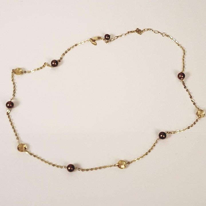 JCM 14K Dyed Pearl & Citrine Station Necklace