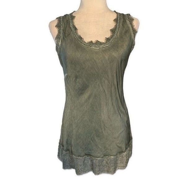 Baci Fashion Solid Green Lace Tank Top Medium Italy
