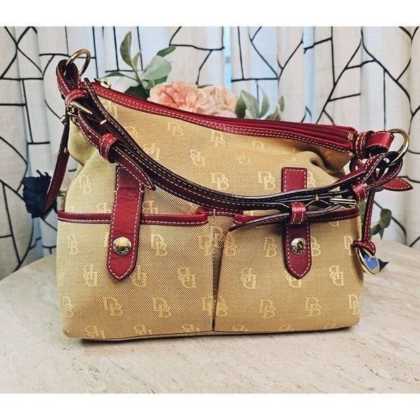 Dooney & Bourke Canvas & Leather Shoulder Bag With Monogrammed Detail