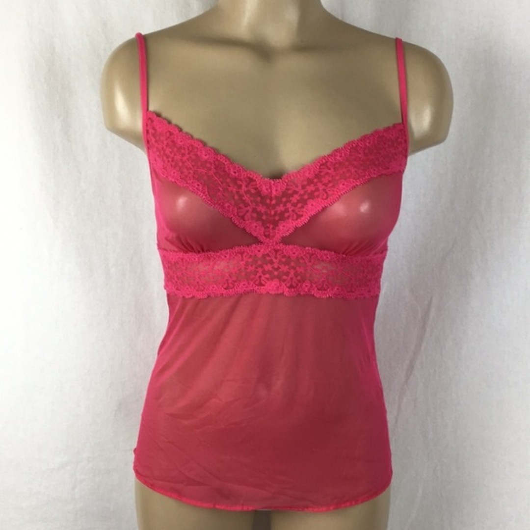 Cosabella Hot Pink Sheer lace trim camisole Top M NEW