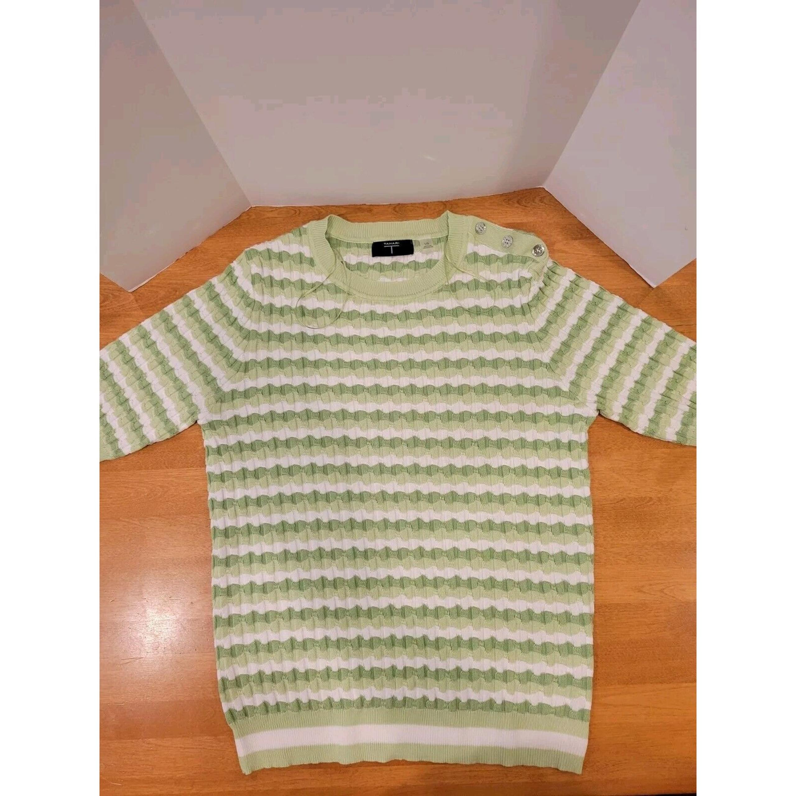 Tahari Tight Knit Short Sleeve Sweater Ladies Size L Preppy
