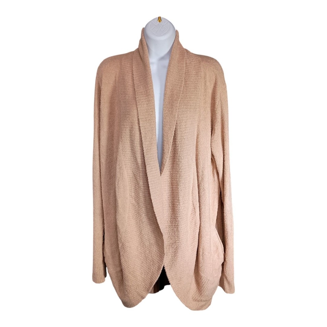 Barefoot Dreams CozyChic Lite Cardigan Sweater Beige Camel Open Front Women L/XL
