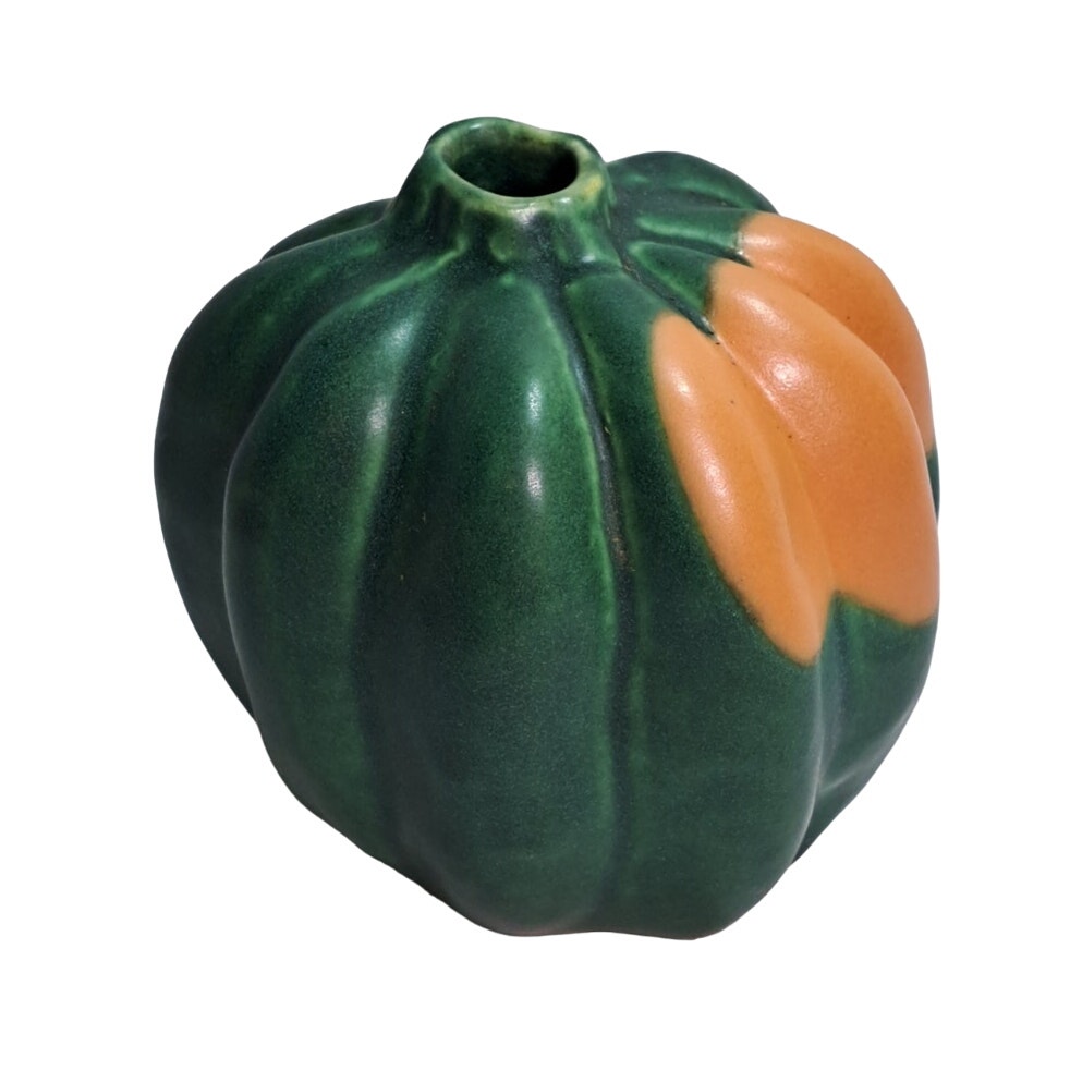Vintage Patricia Garrett Studio Art Pottery Squash Vase Signed Green Orange