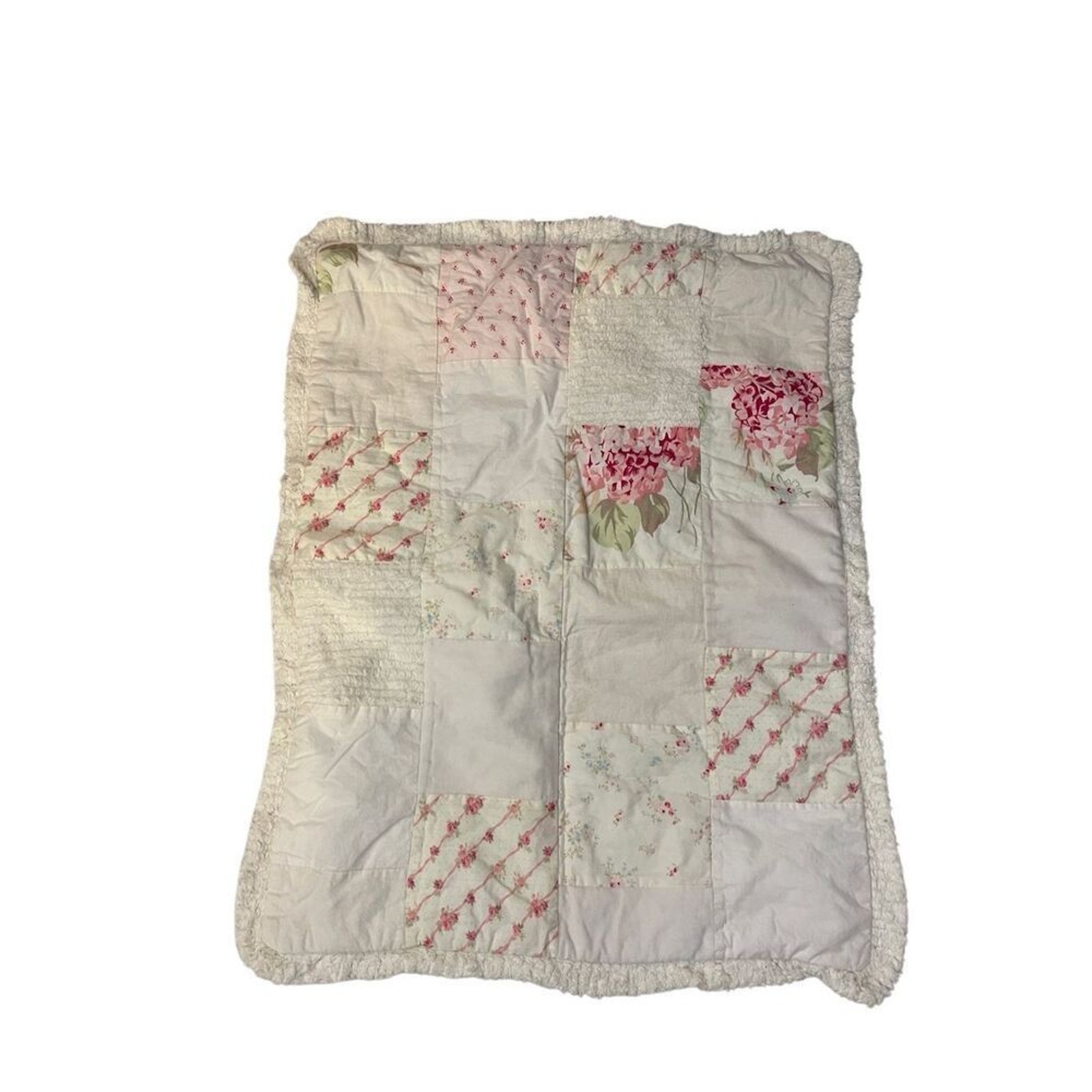 Simply Shabby Chic Patchwork Chenille Trim Standard Pillow Sham Floral Pink