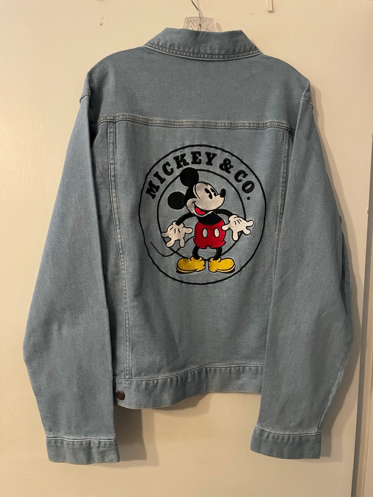 NWT Mickey & CO. Mickey Mouse Denim Screen Printed Jacket Unisex Size L