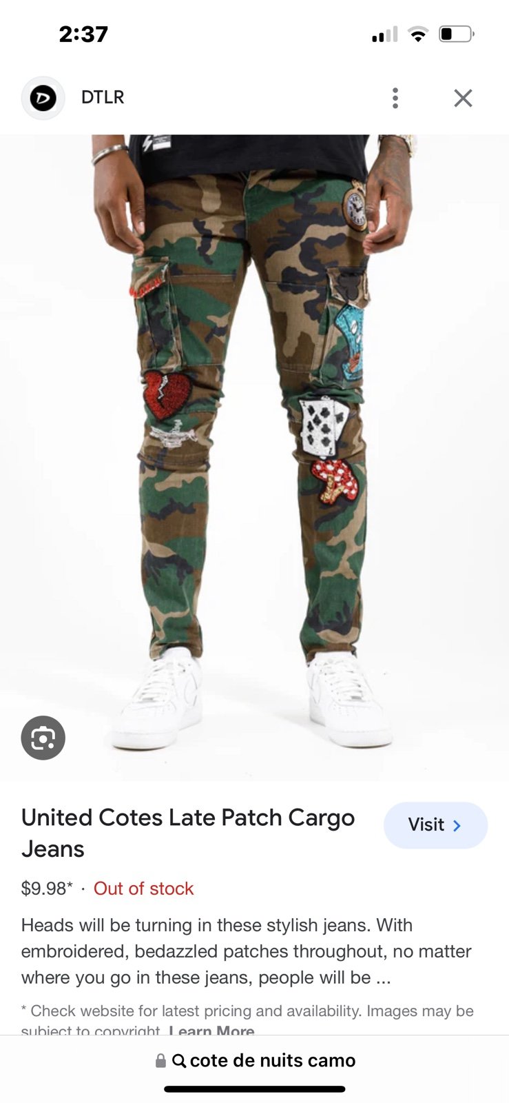 United Cotes Late Patch cargo camo jeans