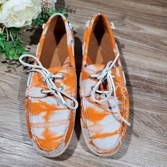 Ralph Lauren Merton orange leather tie dye suede men's loafers deck shoes sz 11