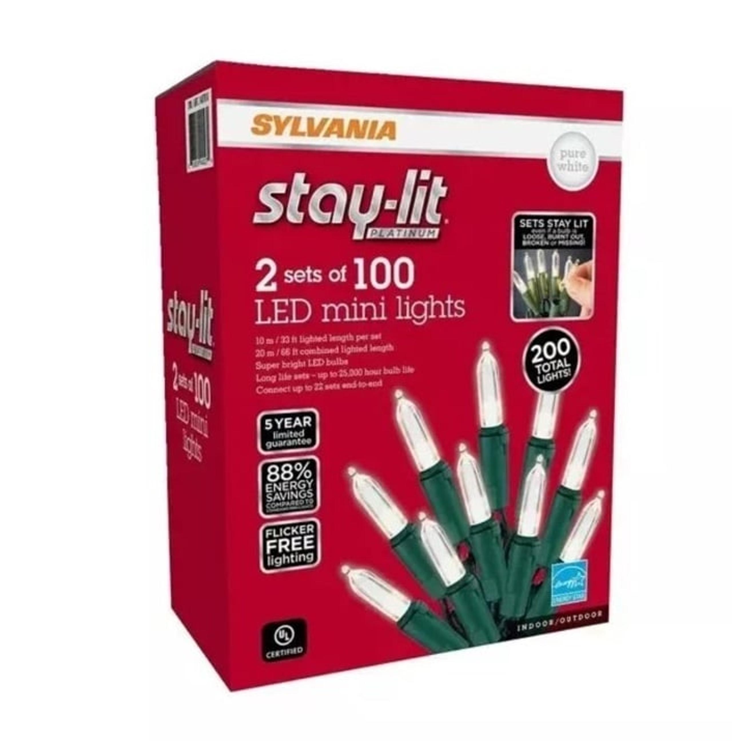 Brand New Sylvania Stay-lit Platinum 2 Sets Of 100 Mini Pure White LED Lights
