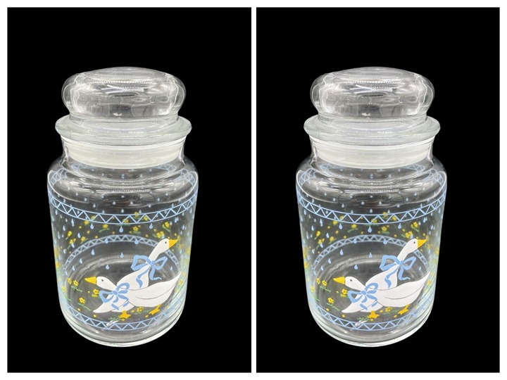 2 Vtg 80's Anchor Hocking Glass Geese Storage Jars Canisters 6 1/2