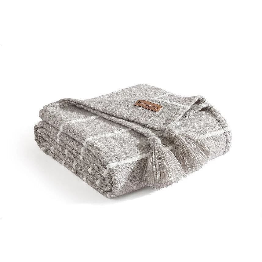 Koolaburra by UGG Hart Boucle Woven Throw with Tassels Silver & KB White 50 x 70