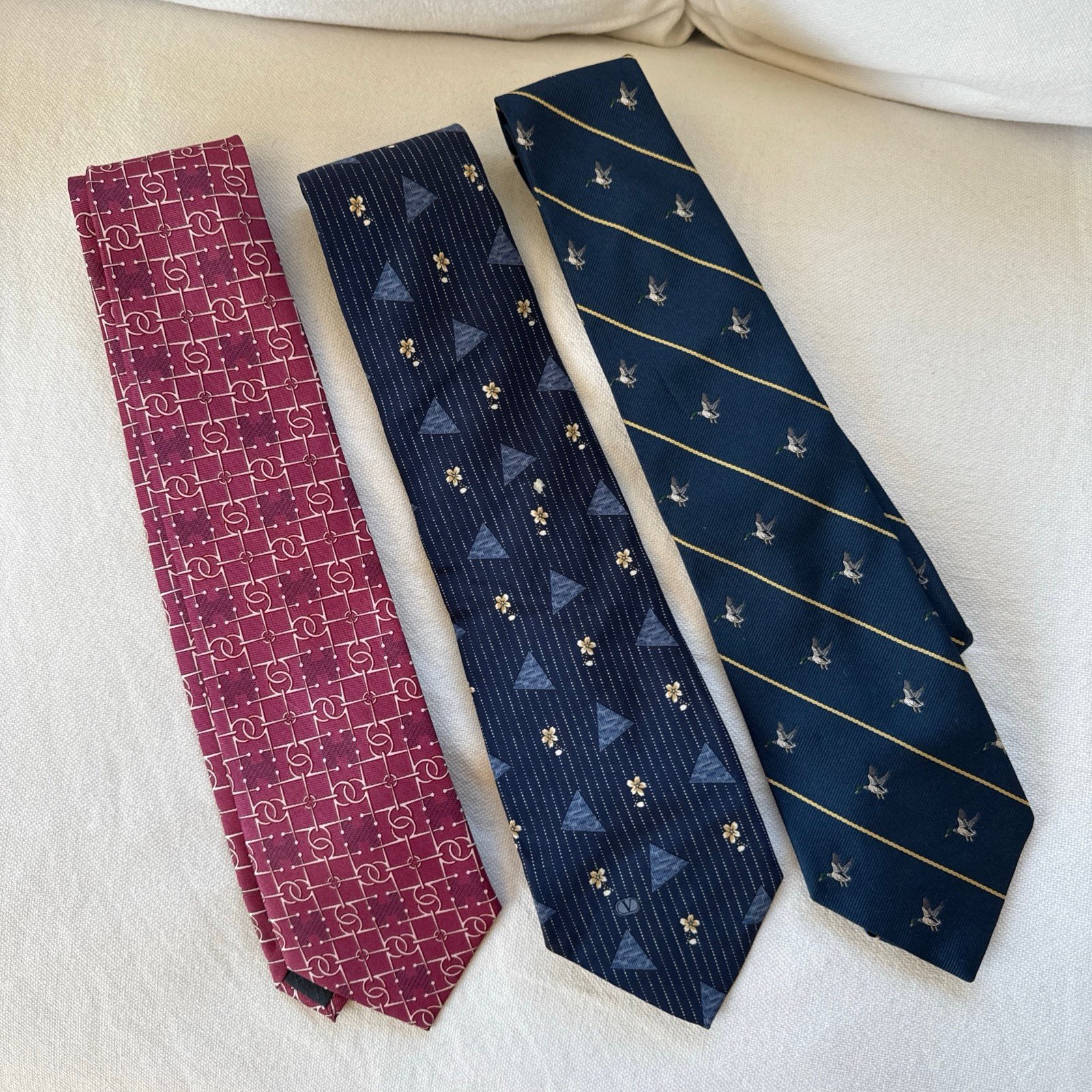 A lot of three silk European ties Hermes, Valentino, & Blazer