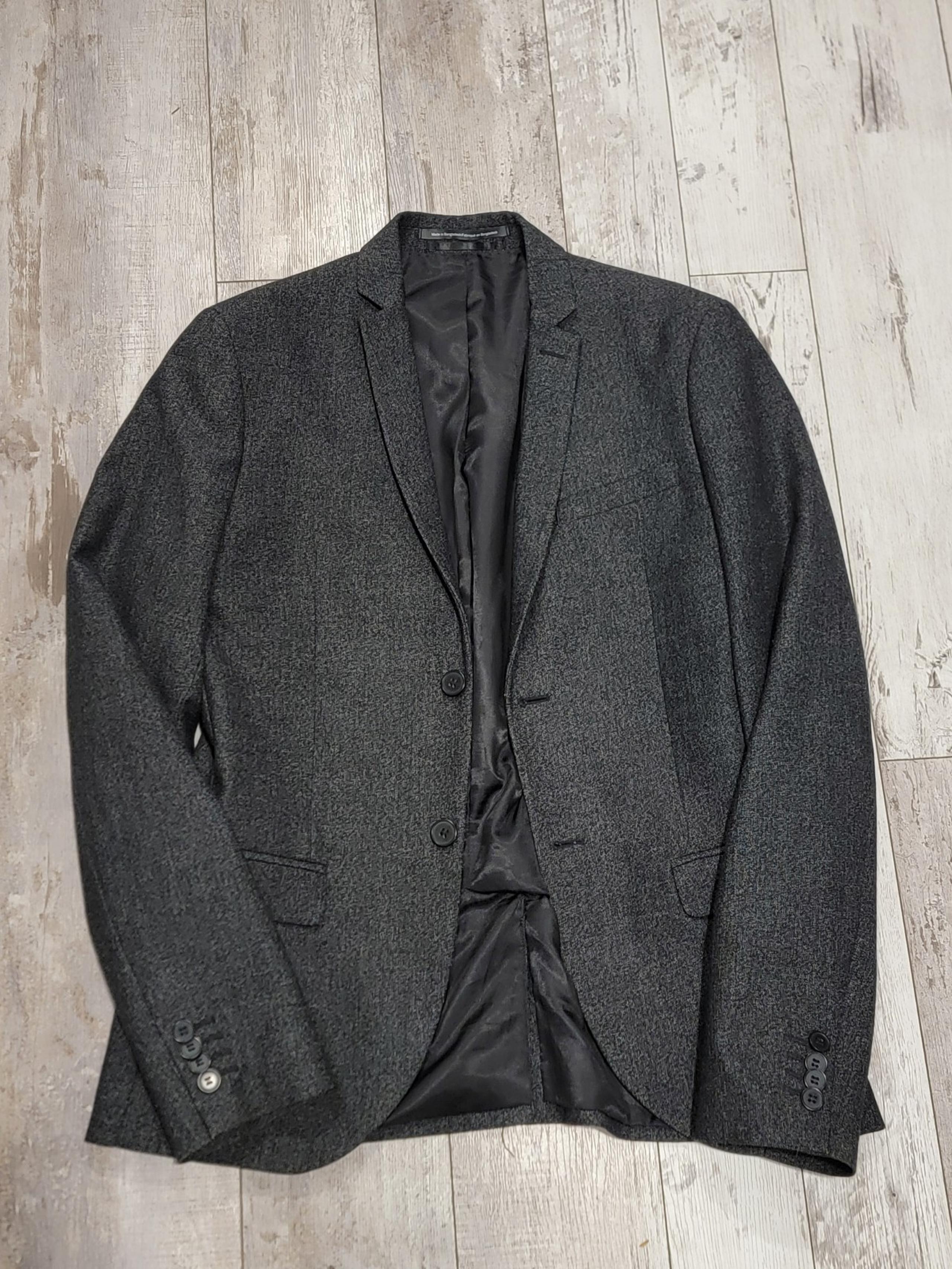 36R Men's H&M Blazer Static Steel Gray 2 Button Slim Fit Sport Coat