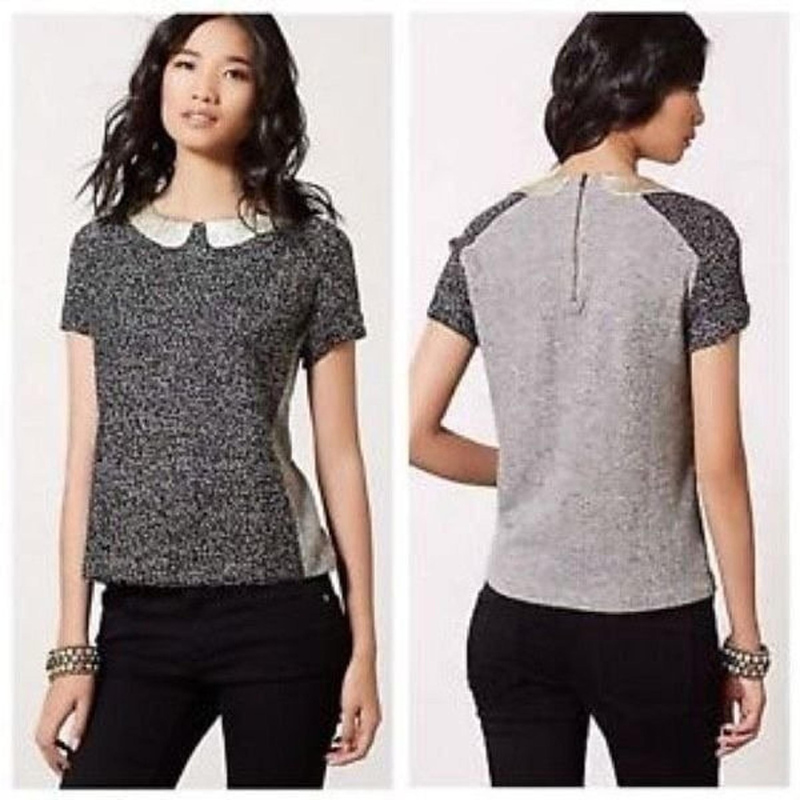 Anthropologie Postmark Peter Pan Collar Top Colorblock Mixed Media Black Gold Gr