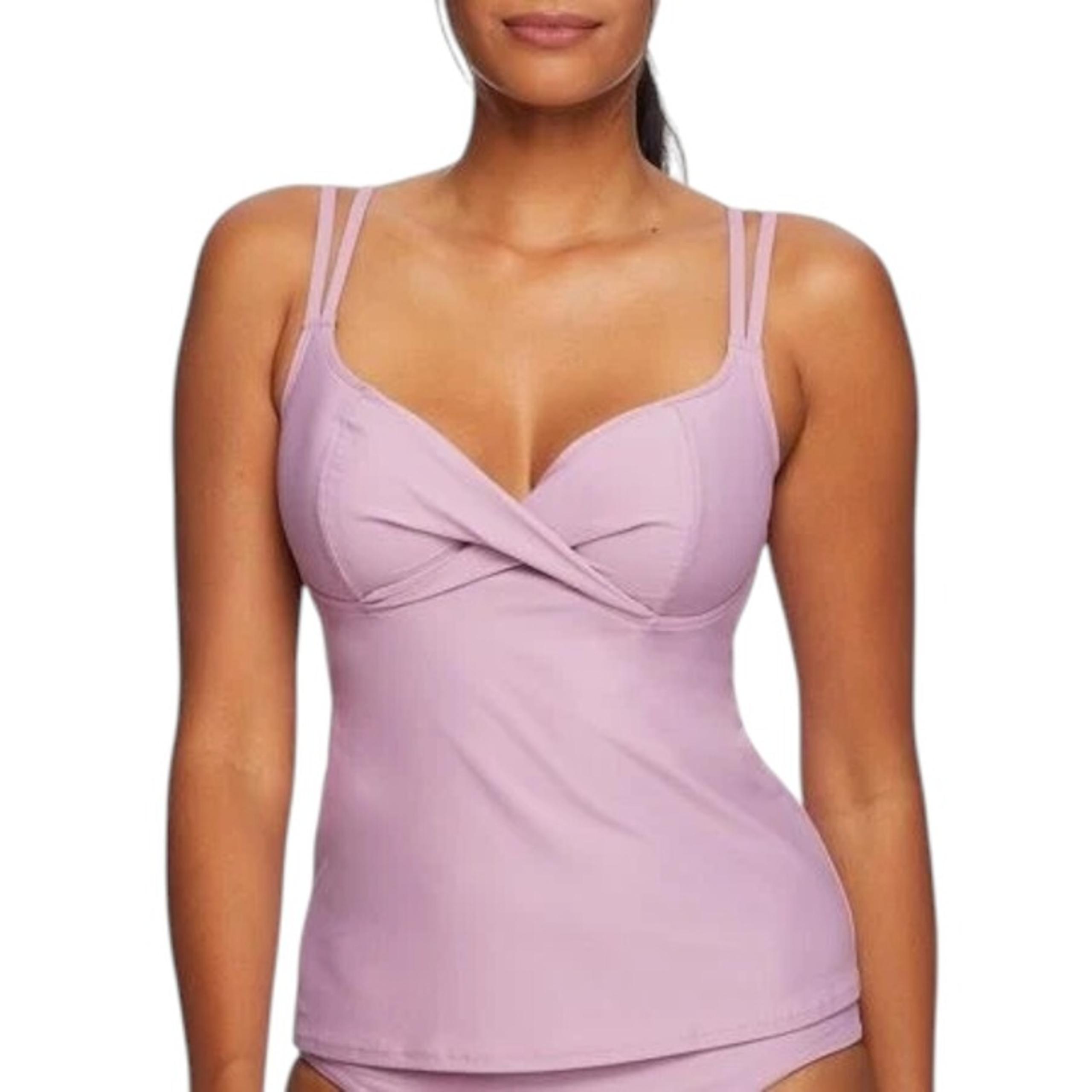 Birdsong Size 32DD Bare Necessities Lilac Purple Underwire Wrap Tankini Swim Top