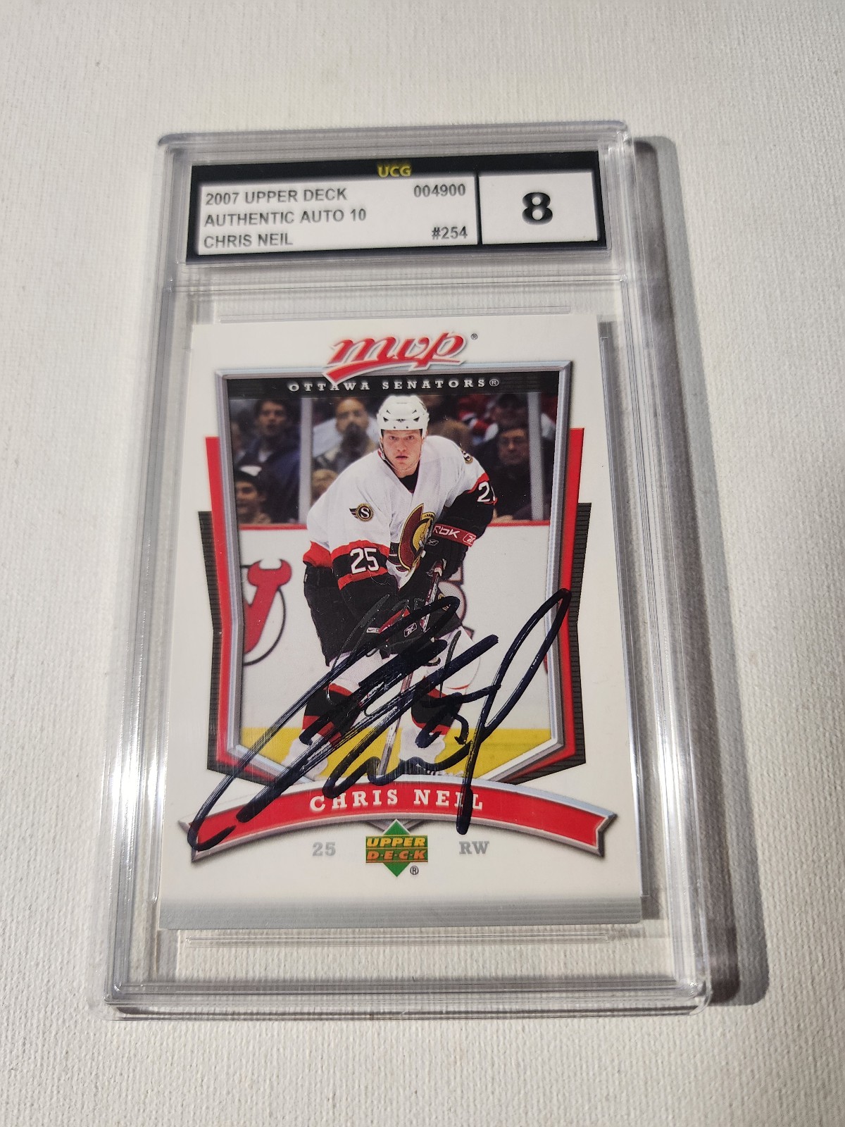 2007-08 Upper Deck MVP Gold Script #254 Chris Neil Autographed UCG 10 GEM-Mt 8 m