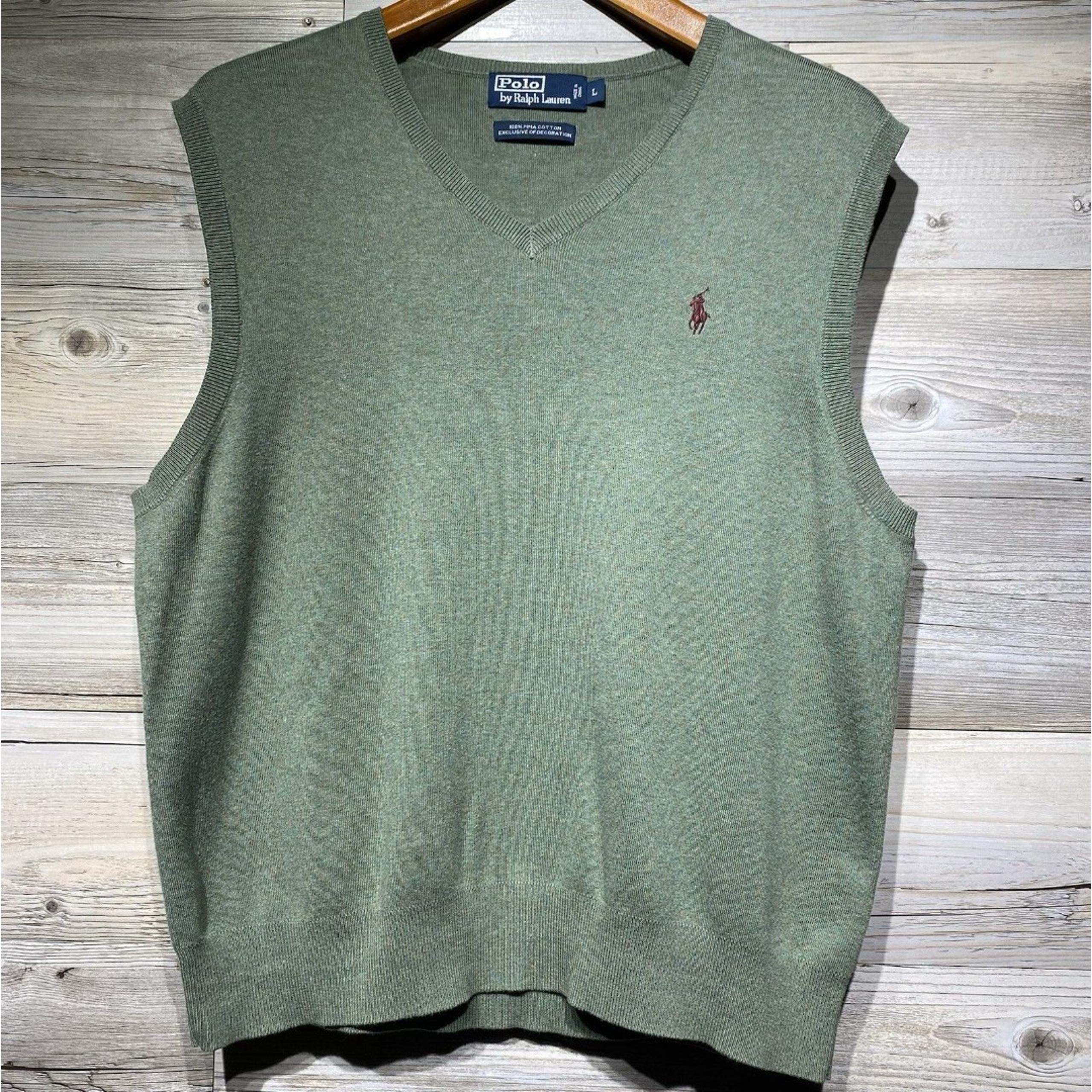 Polo Ralph Lauren Sweater Vest Mens Large Green Pima Cotton Pony Academia Y2K