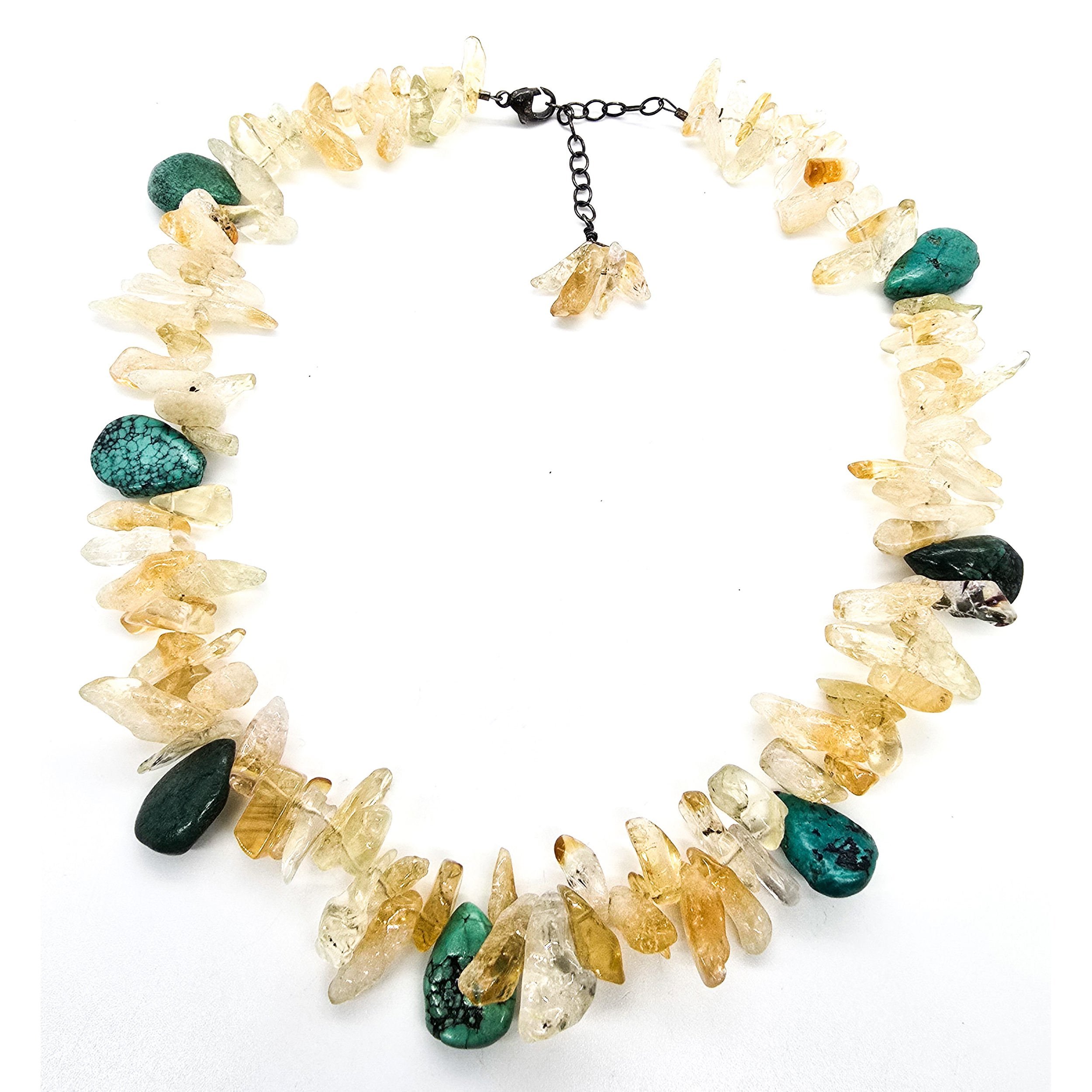 Citrine and Turquoise beaded gemstone artisan sterling silver necklace