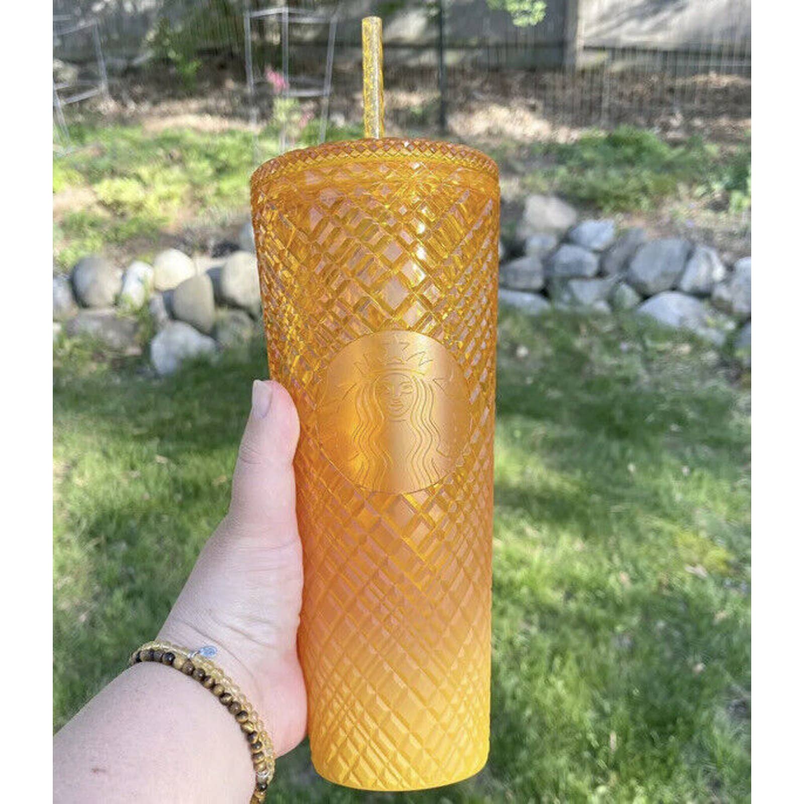 Starbucks 2022 Summer Cold Cup Venti 24oz Yellow Mango Ombre Jeweled Tumbler