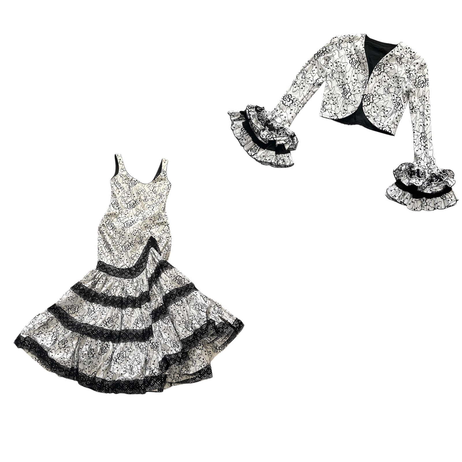 Revuelo Embroidered Black & White Flamenco Dress with Matching Blazer Sz S