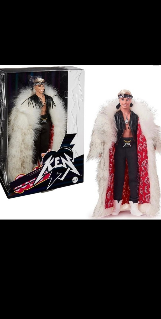Barbie The Movie Ken Doll In Faux Fur Coat And Black Fringe Vest