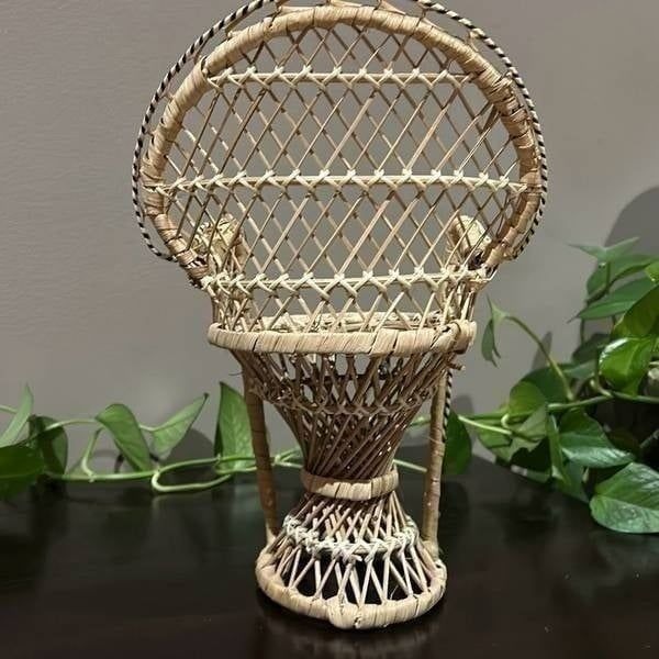 Rattan Peacock Chair Vintage 16” Doll Chair Plant Stand