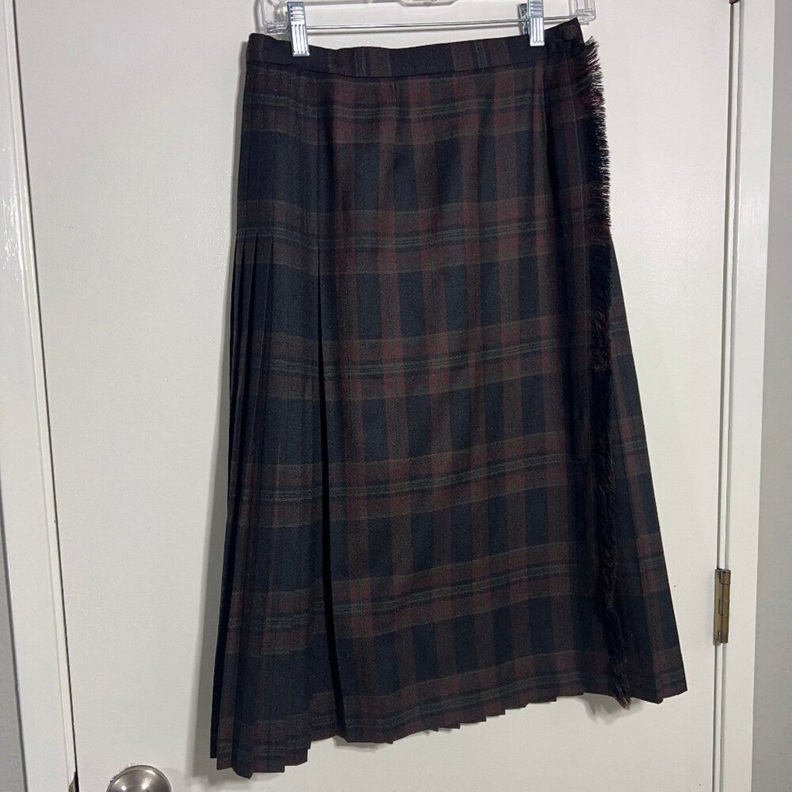 VTG Highland Queen 100% Virgin Wool Hand Pleated Plaid Skirt Kilt Womens Size 14