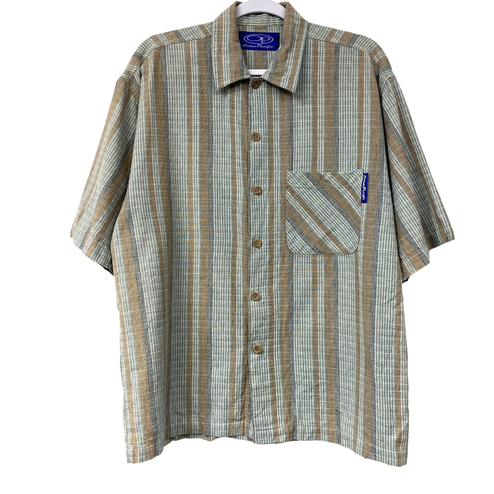 Vintage OP Ocean Pacific Mens Size L Short Sleeve Button Up Shirt