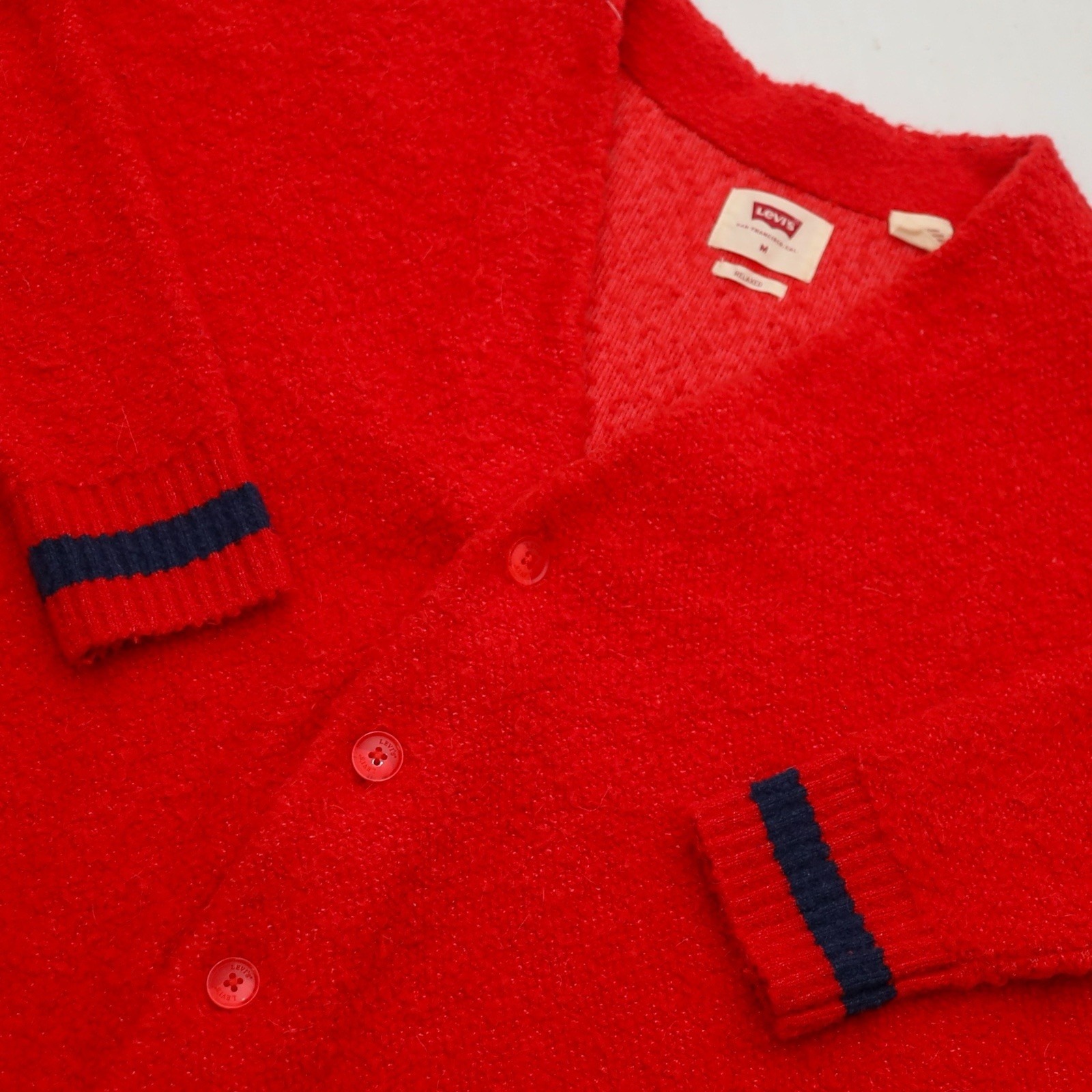 Levis Cardigan Size M Wool Blend Button Down Cuff Tipping Sweater Red Classic