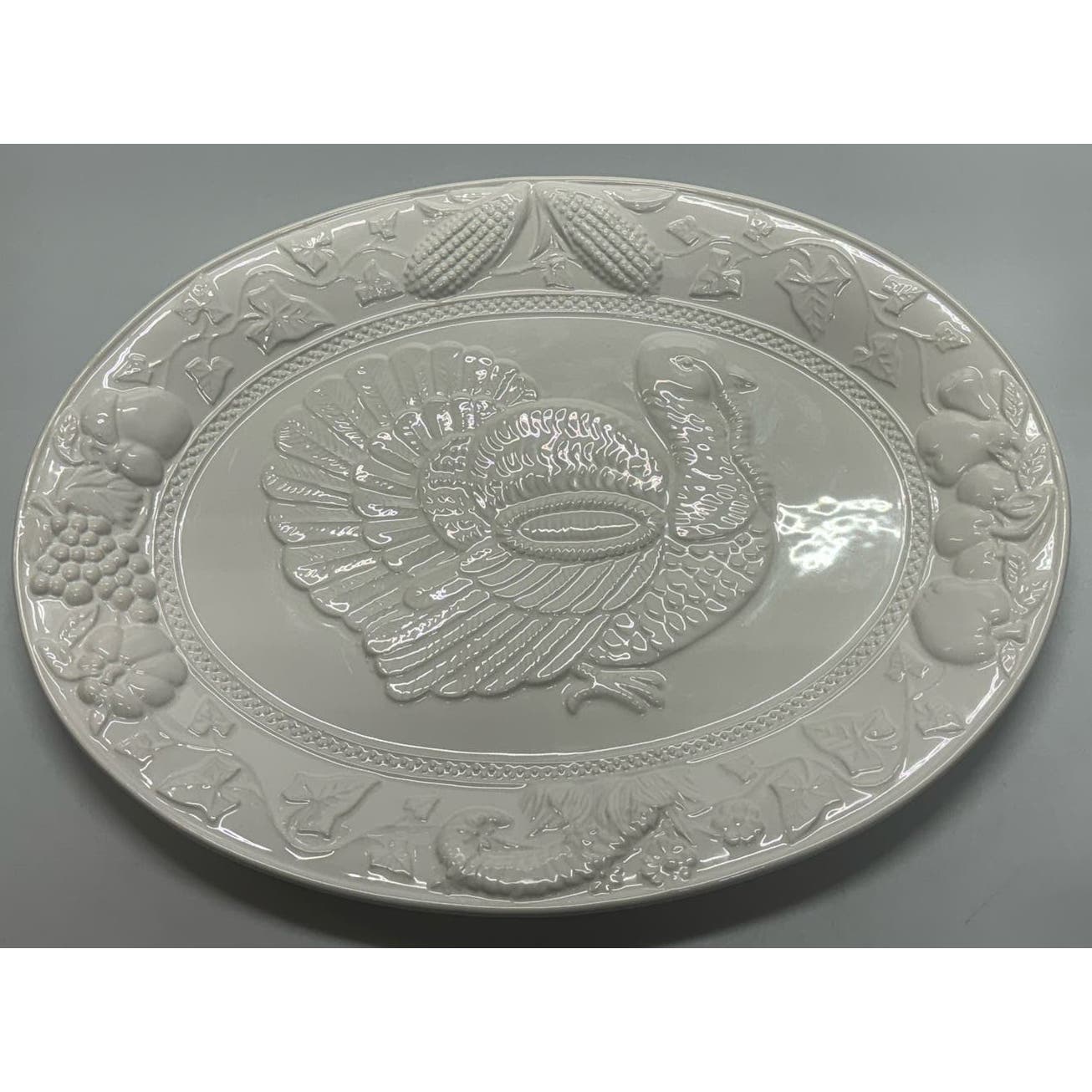 19 Oval White Turkey Thanksgiving Platter Ceramic Serving Dish Made In Portugal