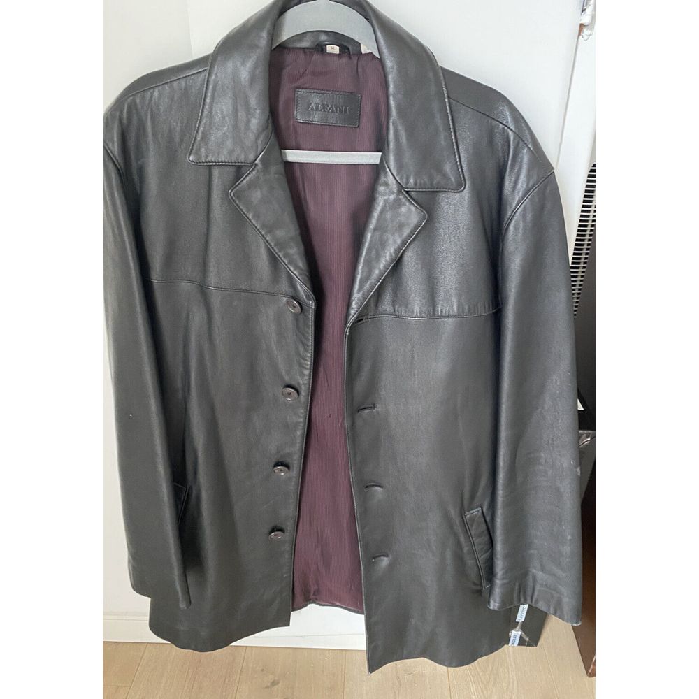 ALFANI MENS GENUINE LEATHER JACKET Black Long Cut Size M